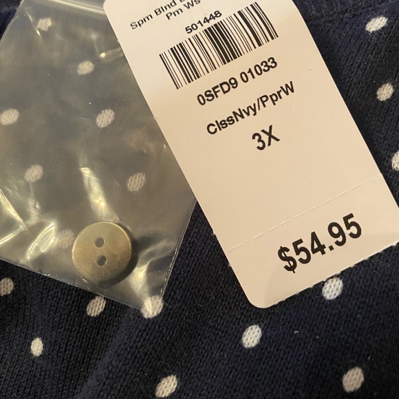 L.L.Bean Button Down Cardigan-Navy & White Polka Dot Size 3X NWT Supima Blend - Picture 9 of 13